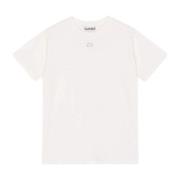 Ganni Vit Bomull T-shirt med Logodekoration White, Dam