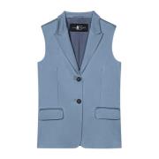 Luisa Cerano Satin Blazer Vest Smoky Blue Blue, Dam