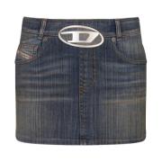 Diesel Blå Denim Mini Kjol Oval D Blue, Dam