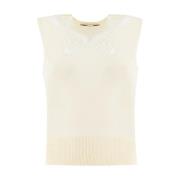 Ermanno Scervino Elegant Blommig Spets Ribbad Nederkant Topp White, Da...