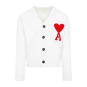 Ami Paris Vit Ull V-ringad Cardigan Sweater White, Herr