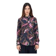 Ralph Lauren Elegant Blå Equestrian Floral Skjorta Multicolor, Dam