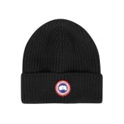 Canada Goose Räfflad Stickad Merinoullsmössa med Logopatch Black, Herr