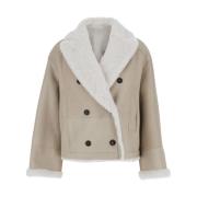 Brunello Cucinelli Beige Reversibel Shearling Jacka Kappa Beige, Dam