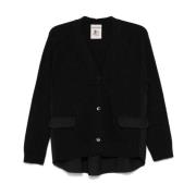 Semicouture Svart Ull Cardigan Knappar Fickor Black, Dam