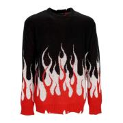 Vision OF Super Jacquard Flames Jumper Sweater Svart/Röd/Vit Multicolo...