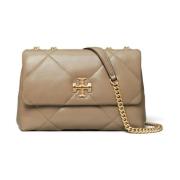 Tory Burch Snygg Taupe Läder Crossbody Väska Green, Dam