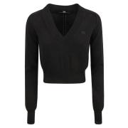 Ermanno Scervino Svart V-ringad Tröja Långärmad Black, Dam