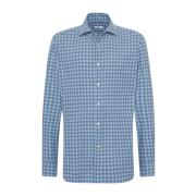 Kiton Rutig Bomull Flanell Skjorta Blue, Herr