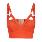 Elisabetta Franchi Bomull Korsett Topp med Cut-Out Orange, Dam