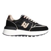 Liu Jo Svarta platta sneakers i satin och mocka Black, Dam