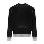 Diesel Svart Crewneck Jumper med Faded Effekt Black, Herr