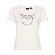 Pinko Love Birds Broderade T-shirts White, Dam