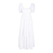 Ganni Poplin Smock Maxi Klänning White, Dam