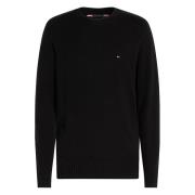 Tommy Hilfiger Svart Lamull Rund Hals Tröja Black, Herr