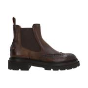 Santoni Chelsea Brogue Boots i läder Brown, Herr