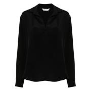 Max Mara Svart Sidens Polo Krage Skjorta Black, Dam