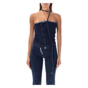 Ottolinger Denim Tube Top Blå Raw Aw24 Blue, Dam