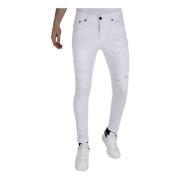 Local Fanatic Vita Slitna Jeans för Herr Slim Fit White, Herr