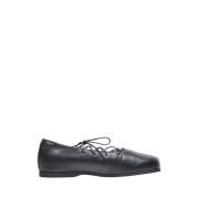 Our Legacy Läder Snörade Ballerina Flats Black, Dam