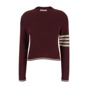 Thom Browne Kabelstickad Crewneck Sweater Bordeaux Red, Dam