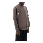 Sacai Ribbstickad Dubbel Hem Sweatshirt med Nylon Detaljer Gray, Herr