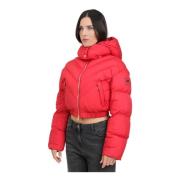 Elisabetta Franchi Röd Cropped Pufferjacka med Avtagbar Huva Red, Dam