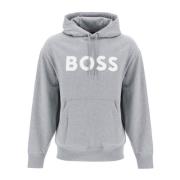 Boss Klassisk Logo Hoodie med Gummi Tryck Gray, Herr