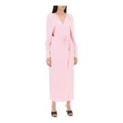 Rotate Birger Christensen Satin Wrap Midi Klänning med Crossover Pink,...