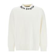 Palm Angels Logo Crewneck Sweatshirt Oversized Fit White, Herr