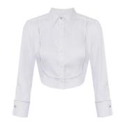 Elisabetta Franchi Elastisk poplin skjorta med logotyp White, Dam