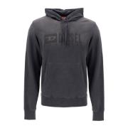 Diesel Faded Logo Hoodie med Kangaroo Pocket Black, Herr