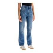 Isabel Marant Högmidjade boyfriend jeans med synlig söm Blue, Dam