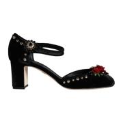 Dolce & Gabbana Svart Velvet Rose Ankelrem Pumps Black, Dam