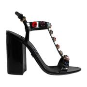 Dolce & Gabbana Svart Kristall T-Rem Sandal Klackar Black, Dam