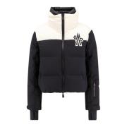 Moncler Vadderad nylonjacka med logotyptryck Black, Dam