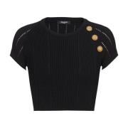 Balmain Kort Tröja med Guld Knappar Black, Dam