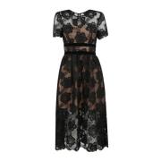 Self Portrait Elegant Velvet Bow Midi Klänning Black, Dam