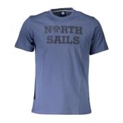 North Sails Blå Bomull T-shirt med Rund Hals och Tryck Blue, Herr