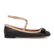 Valentino Garavani Svarta Läder Ballerina Flats Black, Dam