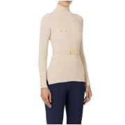 Elisabetta Franchi Räfflad tröja med logobroderi Beige, Dam