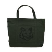 Maison Kitsuné Canvas Toteväska med Fox Broderi Green, Herr