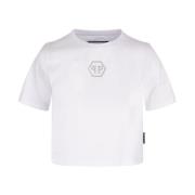 Philipp Plein Vit Kristall Logo T-shirt White, Dam