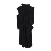 Yohji Yamamoto Svart ullblandad kappa Asymmetrisk stil Black, Dam