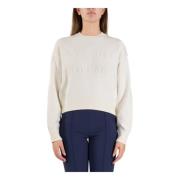 Elisabetta Franchi Kort Viskos Sweatshirt med Logobroderi Beige, Dam