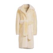 Mackage Shearling Teddy Coat med Faux Fur Bälte Beige, Dam