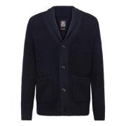 Boggi Milano Shawl Neck Cardigan I Merinoull Blue, Herr