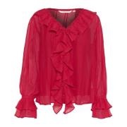 Cream Elegant Flounce Blouse i Jester Red Red, Dam