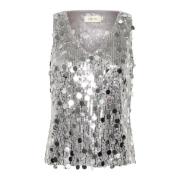 Cream Glittrande Silver Paljett Festtopp Gray, Dam