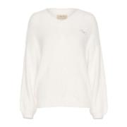 Cream Snow White Stickad Pullover Tröja White, Dam